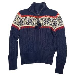 Ralph Lauren Navy Red Cream Snowflake Zip Size L 12/14 Kids Cardigan